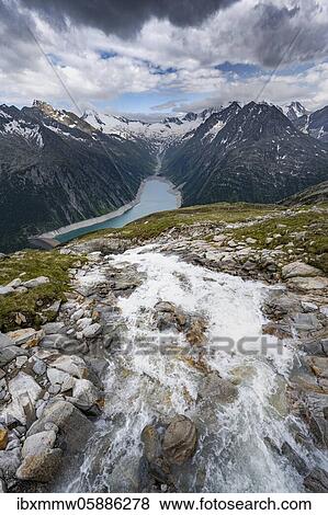 View from the Berliner Höhenweg to torrent and Schlegeis reservoir, Schlegeis reservoir, Zillertal Alps, Schlegeiskees glacier, Zillertal, Tyrol, Austria, Europe View Large Photo Image Stock Photo - View from the Berliner Höhenweg to torrent and Schlegeis reservoir, Schlegeis reservoir, Zillertal Alps, Schlegeiskees glacier, Zillertal, Tyrol, Austria, Europe. Fotosearch