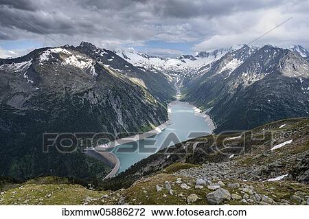View from the Berliner Höhenweg to the Schlegeis reservoir, Schlegeis reservoir, Zillertal Alps, Schlegeiskees glacier, Zillertal, Tyrol, Austria, Europe View Large Photo Image Stock Image - View from the Berliner Höhenweg to the Schlegeis reservoir, Schlegeis reservoir, Zillertal Alps, Schlegeiskees glacier, Zillertal, Tyrol, Austria, Europe. Fotosearch