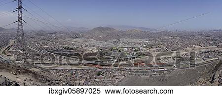 Stock Photography - View from the Cerro San Cristóbal viewpoint to the capital, Lima, Peru, South America. Fotosearch