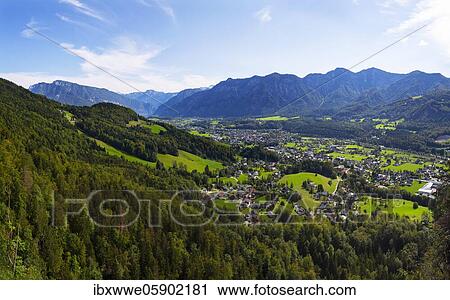 Stock Image - View from the Ewigen Wand to Bad Goisern, Salzkammergut, Upper Austria, Austria, Europe. Fotosearch