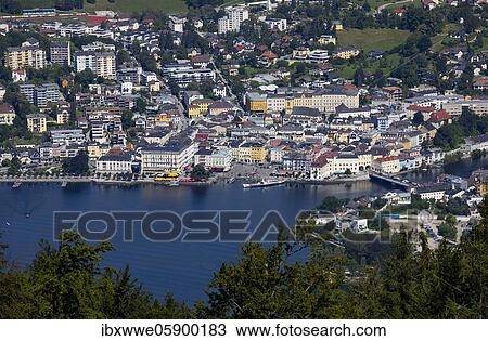 Stock Image - View from the tree top walk to the Lake Traun and Gmunden, Salzkammergut, Upper Austria, Austria, Europe. Fotosearch