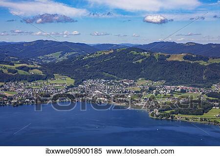 View from the tree top walk to the Lake Traun and Traunkirchen and Grünberg, Salzkammergut, Upper Austria, Austria, Europe View Large Photo Image Stock Photography - View from the tree top walk to the Lake Traun and Traunkirchen and Grünberg, Salzkammergut, Upper Austria, Austria, Europe. Fotosearch