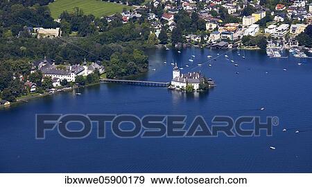 View from the treetop path at Grünberg to Lake Traun Castle Ort and Gmunden, Salzkammergut, Upper Austria, Austria, Europe View Large Photo Image Stock Photo - View from the treetop path at Grünberg to Lake Traun Castle Ort and Gmunden, Salzkammergut, Upper Austria, Austria, Europe. Fotosearch