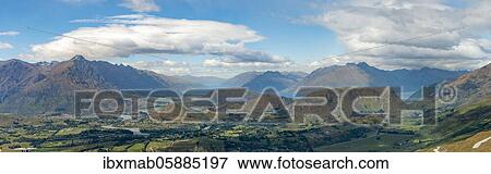 View of the surrounding mountains with The Remarkables mountain range and Lake Wakatipu, Coronet Peak Ski Area, Otago, South Island, New Zealand, Oceania View Large Photo Image Stock Photo - View of the surrounding mountains with The Remarkables mountain range and Lake Wakatipu, Coronet Peak Ski Area, Otago, South Island, New Zealand, Oceania. Fotosearch