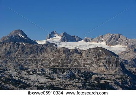 Picture - View to the Hallstatt Glacier and High Dachstein, Dachstein massif, Krippenstein, Obertraun, Salzkammergut, Upper Austria, Austria, Europe. Fotosearch