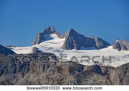 Stock Image - View to the Hallstatt Glacier and High Dachstein, Dachstein massif, Krippenstein, Obertraun, Salzkammergut, Upper Austria, Austria, Europe. Fotosearch