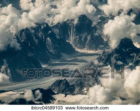 Stock Image - View when approaching Anchorage Airport to Matanuska Glacier, Alaska, USA, North America. Fotosearch
