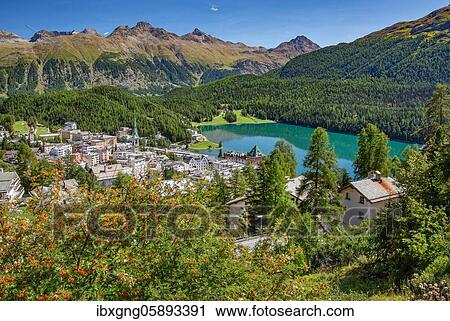 Village overview with Lake St. Moritz, St. Moritz, Bernina Alps, Upper Engadine, Engadine, Grisons, Switzerland, Europe View Large Photo Image Stock Image - Village overview with Lake St. Moritz, St. Moritz, Bernina Alps, Upper Engadine, Engadine, Grisons, Switzerland, Europe. Fotosearch