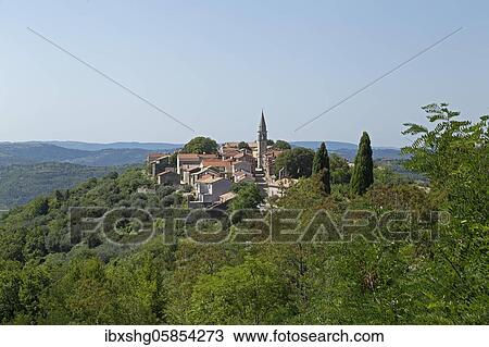 Stock Image - Village view, Draguc, Istria, Croatia, Europe. Fotosearch