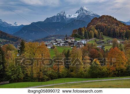 Village view with Watzmann, Berchtesgaden, Berchtesgaden Alps, Berchtesgadener Land, Upper Bavaria, Bavaria, Germany, Europe View Large Photo Image Stock Image - Village view with Watzmann, Berchtesgaden, Berchtesgaden Alps, Berchtesgadener Land, Upper Bavaria, Bavaria, Germany, Europe. Fotosearch