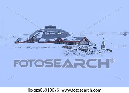 Stock Photograph - Visitor centre, Arctic Circle Center, at the Arctic Circle in winter, Saltfjell, Rana, Nordland, Norway, Europe. Fotosearch