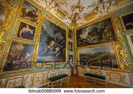 Stock Photo - Wall with paintings, Green Gallery, Rich Room, Munich Residence, Munich, Upper Bavaria, Bavaria, Germany, Europe. Fotosearch