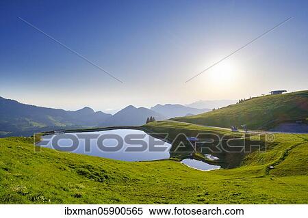 Stock Photography - Walleralm Reservoir, Sudelfeld, near Bayrischzell, Mangfall Mountains, Upper Bavaria, Bavaria, Germany, Europe. Fotosearch