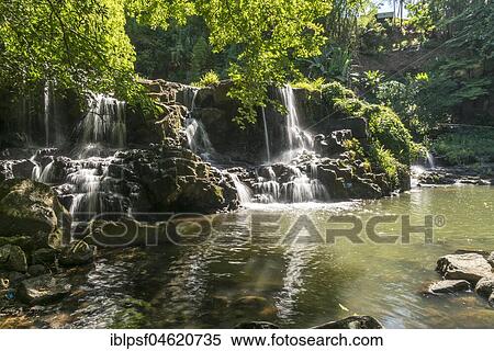 Stock Photography - Waterfall in the park of Eureka House, Maison Eureka, Moka, Mauritius, Africa. Fotosearch