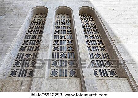 Stock Image - Windows with Stars of David, Jewish Museum, Great Synagogue, Nagy Zsinagóga, Pest district, Budapest, Hungary, Europe. Fotosearch