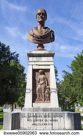 Stock Image - Wirer monument in the spa gardens, founder of the spa, Bad Ischl, Salzkammergut, Upper Austria, Austria, Europe. Fotosearch