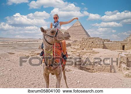 Woman on a camel in front of a pyramid, Giza, Cairo, Egypt, Africa View Large Photo Image Stock Image - Woman on a camel in front of a pyramid, Giza, Cairo, Egypt, Africa. Fotosearch