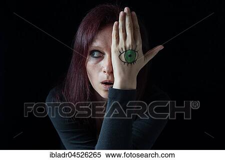 Woman with painted eye on her hands View Large Photo Image Stock Photography - Woman with painted eye on her hands. Fotosearch