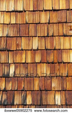 Stock Photography - Wood shingle, wood shingle facade, St. Wolfgang am Wolfgangsee, Salzkammergut, Upper Austria, Austria, Europe. Fotosearch