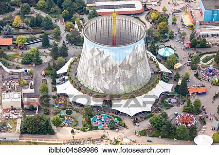 Stock Photograph - Wunderland Kalkar, amusement park, former nuclear power plant Kalkar on the Rhine, painted cooling tower, Kalkar on the Rhine, Kalkar, Lower Rhine, Rhine, North Rhine-Westphalia, Germany, Europe. Fotosearch