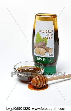 Stock Image - Yacon syrup, made from the yacon plant (Smallanthus sonchifolius), Germany, Europe. Fotosearch