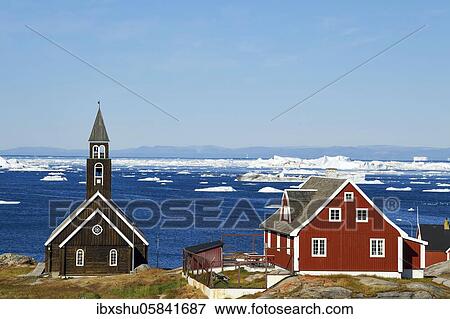 Zion Church and colourful wooden houses, Disko Bay, Ilulissat, West Greenland, Greenland, North America View Large Photo Image Stock Photo - Zion Church and colourful wooden houses, Disko Bay, Ilulissat, West Greenland, Greenland, North America. Fotosearch