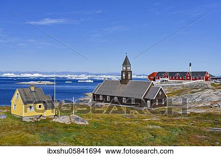 Zion Church and Hospital in Disko Bay, Ilulissat, West Greenland, Greenland, North America View Large Photo Image Picture - Zion Church and Hospital in Disko Bay, Ilulissat, West Greenland, Greenland, North America. Fotosearch