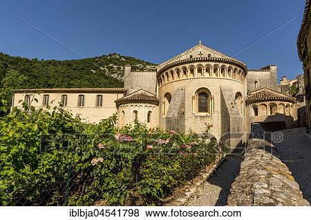 Stock Photo - Abbey church of Saint-Guilhem-le-Désert, Département Hérault, Occitanie Region, France, Europe. Fotosearch