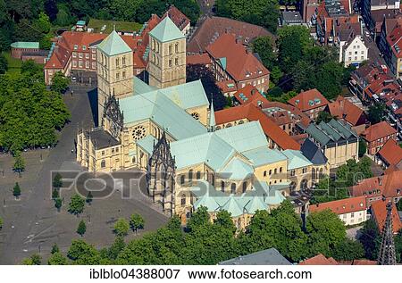 Aerial photograph, St. Paul's Cathedral, Cathedral Square, city centre, Münster, Münsterland, North Rhine-Westphalia, Germany, Europe View Large Photo Image Stock Photo - Aerial photograph, St. Paul's Cathedral, Cathedral Square, city centre, Münster, Münsterland, North Rhine-Westphalia, Germany, Europe. Fotosearch