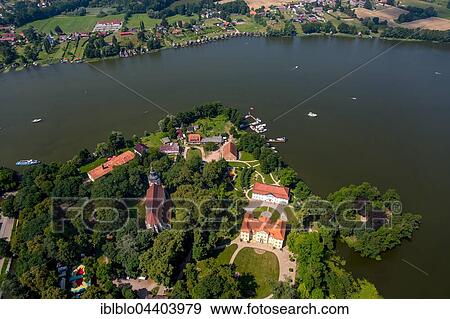 Aerial view, Mirow Castle, castle island, Lake Mirow, Mecklenburg Lake Plateau, Mecklenburg-Western Pomerania, Germany, Europe View Large Photo Image Stock Photo - Aerial view, Mirow Castle, castle island, Lake Mirow, Mecklenburg Lake Plateau, Mecklenburg-Western Pomerania, Germany, Europe. Fotosearch