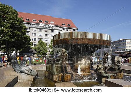 Picture - Age Fountain in front of KaDeWe, Kaufhaus des Westens, Wittenbergplatz, Schöneberg Berlin, Germany, Europe. Fotosearch