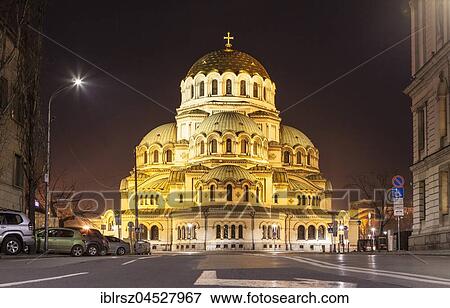 Stock Photo - Alexander Nevski Cathedral, night view, Sofia, Bulgaria, Europe. Fotosearch