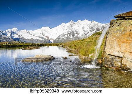 Stock Photo - Allalinhorn, 4027m, Alphubel, 4206m, Täschhorn, 4491m, Dom, 4545m, Valais, Switzerland, Täschhorn, Europe. Fotosearch