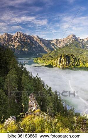 Almsee im Nebel, Totes Gebirge, Almtal, Salzkammergut, Upper Austria, Austria, Europe View Large Photo Image Stock Image - Almsee im Nebel, Totes Gebirge, Almtal, Salzkammergut, Upper Austria, Austria, Europe. Fotosearch