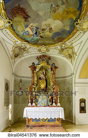 Stock Photograph - Altar in side nave, Basilica of the Holy Cross, Cloister Scheyern, Benedictine abbey, district Pfaffenhofen an der Ilm, Upper Bavaria, Bavaria, Germany, Europe. Fotosearch