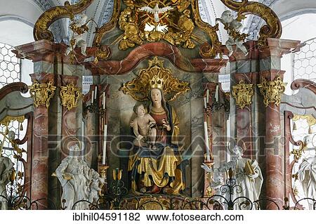 Altar, Mary with Child Jesus, Church of St. George and James, Isny, Baden-Württemberg, Germany, Europe View Large Photo Image Stock Image - Altar, Mary with Child Jesus, Church of St. George and James, Isny, Baden-Württemberg, Germany, Europe. Fotosearch