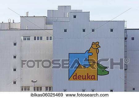 Animal food plant Deuka Tiernahrung, logo with figures cattle, rooster and pig, Düsseldorf, North Rhine-Westphalia, Germany, Europe View Large Photo Image Stock Photo - Animal food plant Deuka Tiernahrung, logo with figures cattle, rooster and pig, Düsseldorf, North Rhine-Westphalia, Germany, Europe. Fotosearch