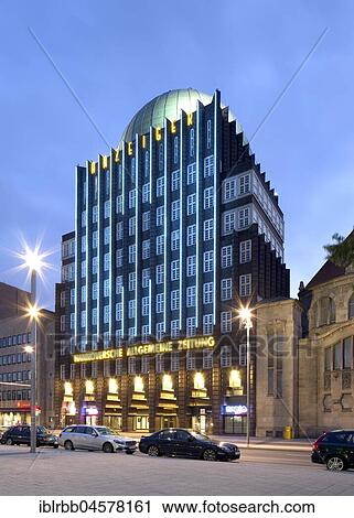 Anzeiger high-rise building at Steintor, 1928, twilight, brick expressionism, architect Fritz Höger, Hanover, Lower Saxony, Germany, Europe View Large Photo Image Stock Image - Anzeiger high-rise building at Steintor, 1928, twilight, brick expressionism, architect Fritz Höger, Hanover, Lower Saxony, Germany, Europe. Fotosearch