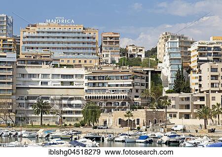 Stock Photo - Apartment houses at marina, Palma de Majorca, Majorca, Spain, Europe. Fotosearch