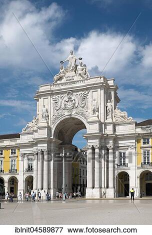 Arc de Triomphe Arco da Rua Augusta, commercial centre, Praça do Comercio, Baixa, Lisbon, Portugal, Europe View Large Photo Image Stock Photo - Arc de Triomphe Arco da Rua Augusta, commercial centre, Praça do Comercio, Baixa, Lisbon, Portugal, Europe. Fotosearch