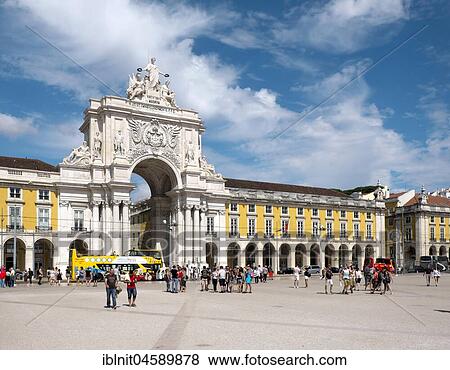 Stock Photo - Arc de Triomphe Arco da Rua Augusta, commercial centre, Praça do Comercio, Baixa, Lisbon, Portugal, Europe. Fotosearch