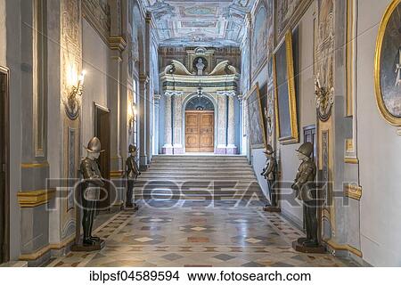 Picture - Armoury Corridor with armour, Grand Master Palace, Valletta, Malta, Europe. Fotosearch