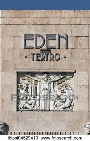 Stock Image - Art Deco Facade of hotel Theatro Eden, former cinema, Lisbon, Portugal, Europe. Fotosearch