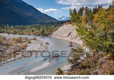 Stock Image - Autumn landscape in the Isar valley, Wallgau, Isar, Werdenfelser Land, Alpenwelt Karwendel, Upper Bavaria, Bavaria, Germany, Europe. Fotosearch