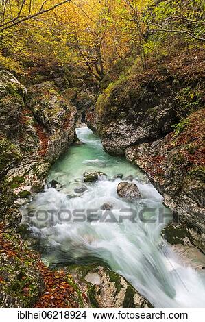 Picture - Autumn torrent, Mosnica, Slovenia, Europe. Fotosearch