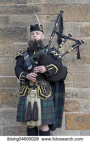 Stock Photo - Bagpipe player, Castle Hill, Edinburgh, Scotland, Great Britain. Fotosearch
