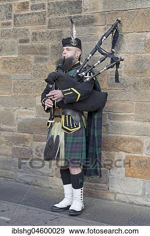 Stock Photo - Bagpipe player, Castle Hill, Edinburgh, Scotland, Great Britain. Fotosearch