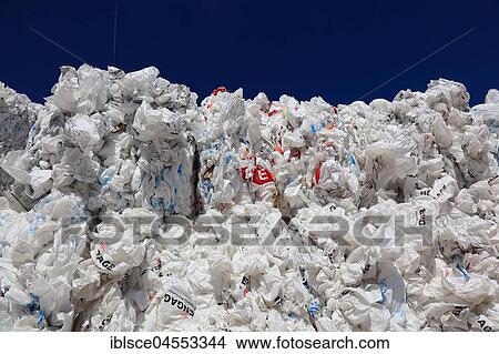 Picture - Bags with single-variety plastic waste, in a recycling plant, Germany, Europe. Fotosearch