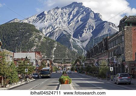 Banff Ave, at back Cascade Mountain, Banff, Alberta, Canada, North America View Large Photo Image Stock Image - Banff Ave, at back Cascade Mountain, Banff, Alberta, Canada, North America. Fotosearch