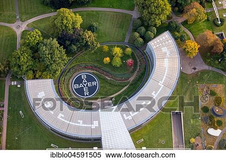Stock Photography - Bayer logo, Bayer headquarter garden, Chemiewerk Bayer AG, Leverkusen, Rhineland, North Rhine-Westphalia, Germany, Europe. Fotosearch